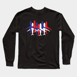 Multiple Plane Silhouette Red White & Blue Long Sleeve T-Shirt